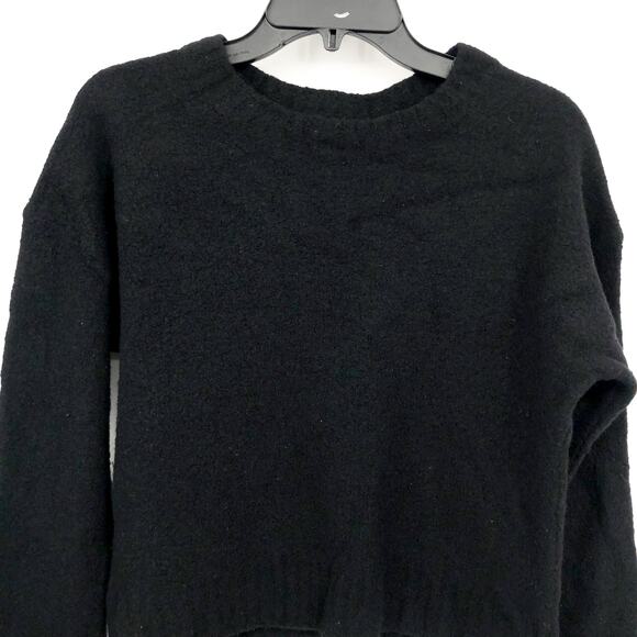 EVERLANE Women's The Teddy Wool Blend Crew Neck Sweater Large Black Cropped NWT - Picture 3 of 9